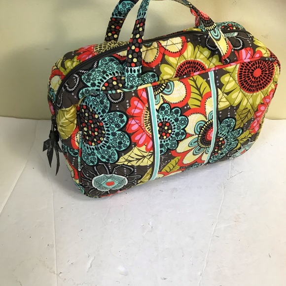 VERA BRADLEY Floral Cotton Satchel Bag Travel Purse Cosmetic Pockets Duffle Zip - Picture 2 of 12